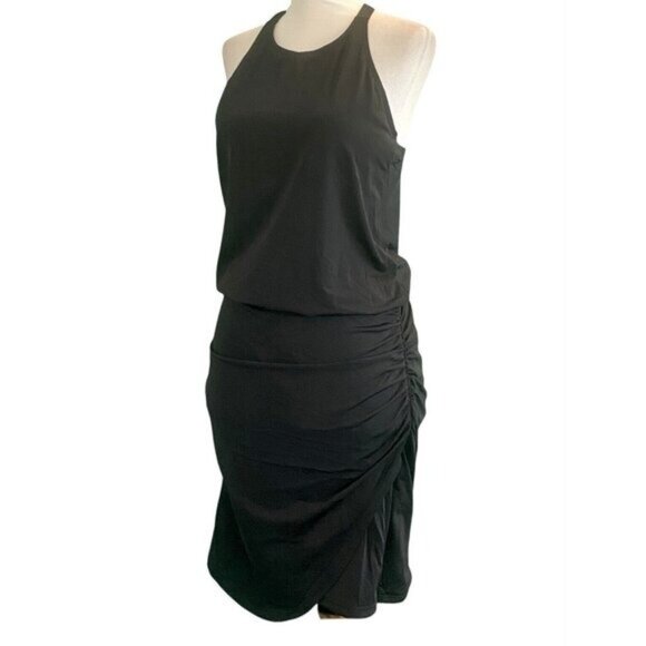 Athleta Strappy Sleeveless Blouson Bodice Ruched Black Jersey Pencil Dres Size S - Picture 1 of 6